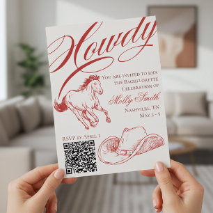 Invitación Itinerario de Despedida de Soltera Western Rojo Il