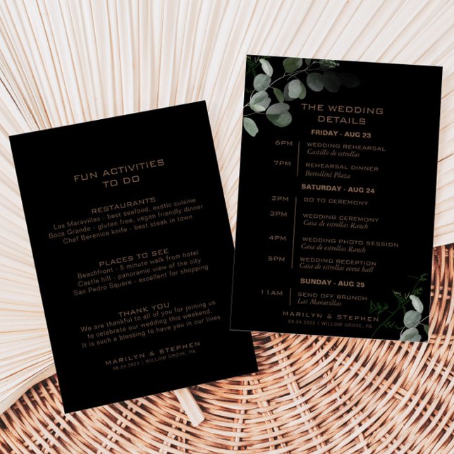 Invitación Itinerario de eucalipto mínimo formal negro (Subido por el creador)