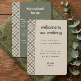 Invitación Itinerario de fin de semana de boda de cuadros ver