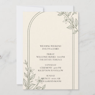Invitación Itinerario de fin de semana de boda de olivo de ti