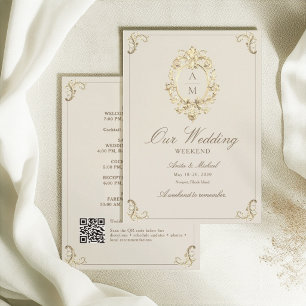 Invitación Itinerario de fin de semana de boda de oro barroco