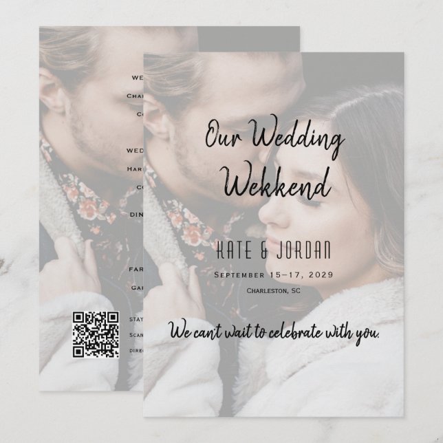 Invitación Itinerario de fin de semana de boda moderno (Anverso / Reverso)