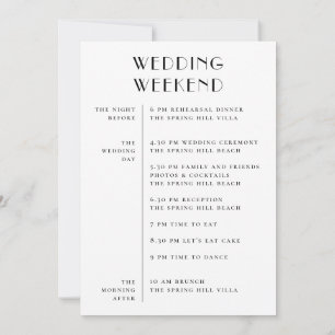 Invitación Itinerario de fin de semana de boda y bienvenida  
