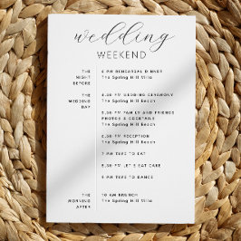 Invitación Itinerario de fin de semana de boda y bolsa de bie