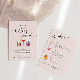 Invitación Itinerario de fin de semana de cumpleaños con cóct