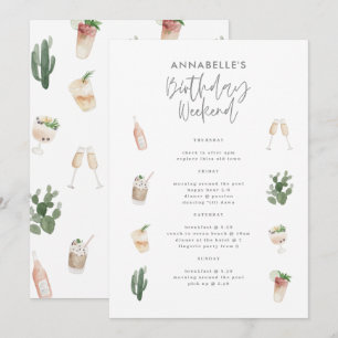 Invitación itinerario de fin de semana de cumpleaños de una c