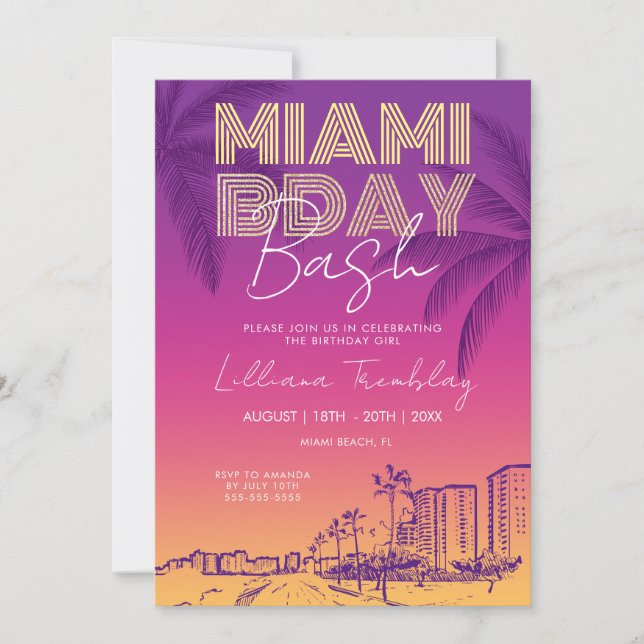 Invitación Itinerario de fin de semana de cumpleaños en Miami (Anverso)