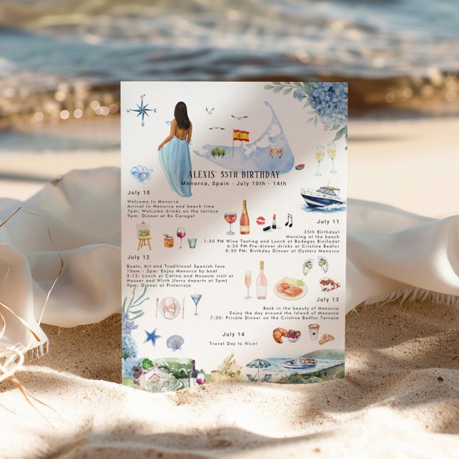 Invitación Itinerario de fin de semana de cumpleaños | Menorc (Subido por el creador)