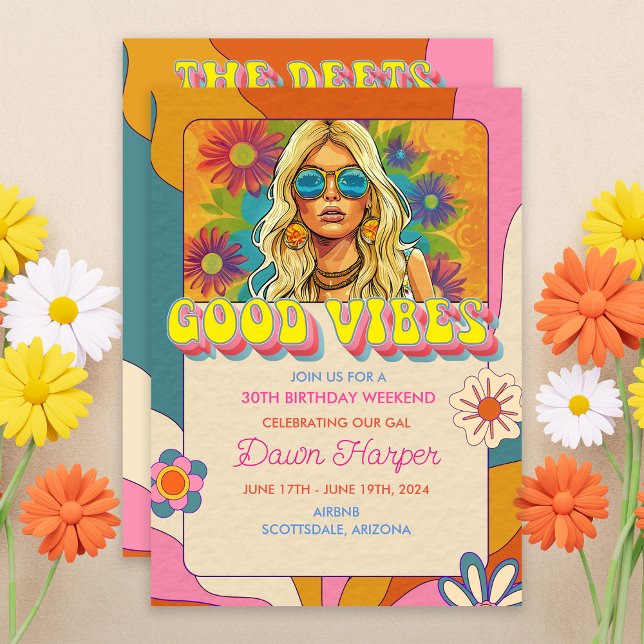 Invitación Itinerario de fin de semana de cumpleaños retro gr (Subido por el creador)