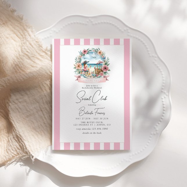 Invitación Itinerario de fin de semana de despedida de solter (Blush Social Club Bachelorette Weekend Itinerary Invitation)