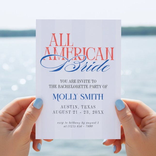 Invitación Itinerario de fin de semana de despedida de solter (All American Bride Bachelorette Weekend Itinerary Invitation)