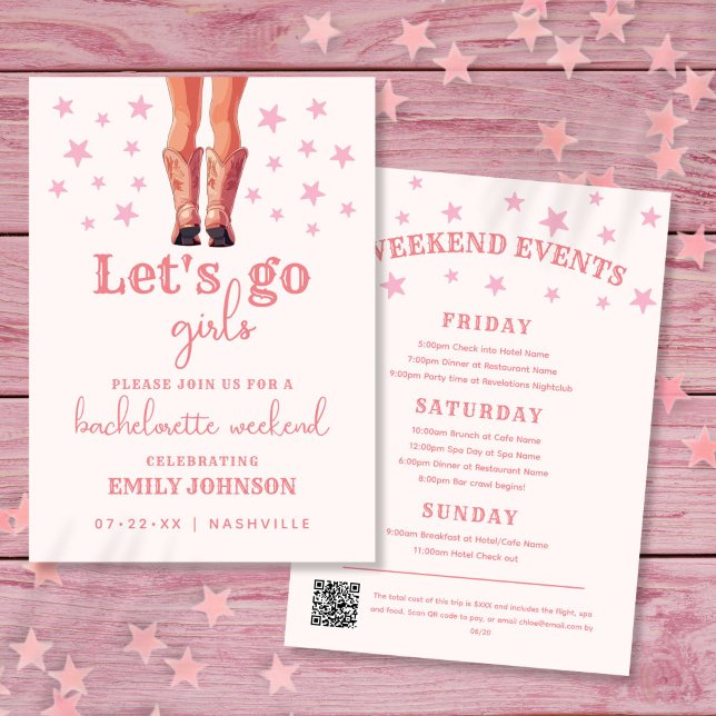Invitación Itinerario de fin de semana de despedida de solter (Last Rodeo Cowgirl Bachelorette Weekend Itinerary Invitation)