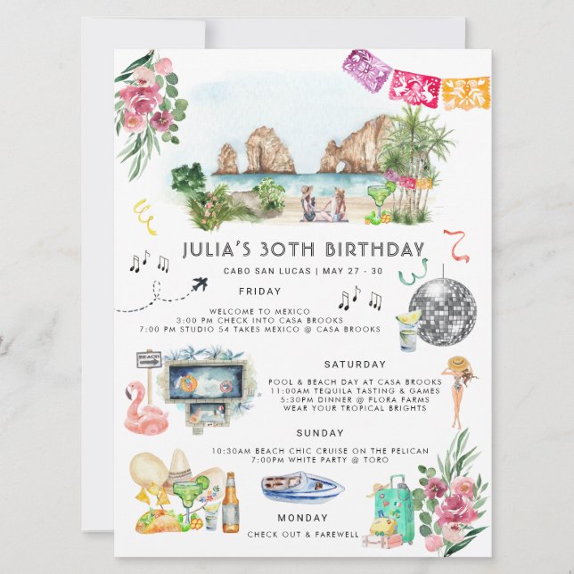 Invitación Itinerario de fin de semana de soltera | Cabo San  (Anverso)