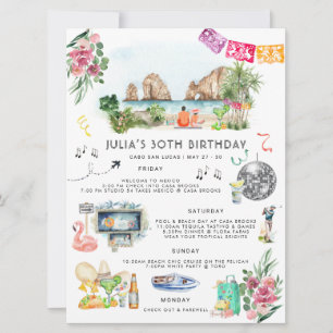 Invitación Itinerario de fin de semana de soltera   Cabo San 