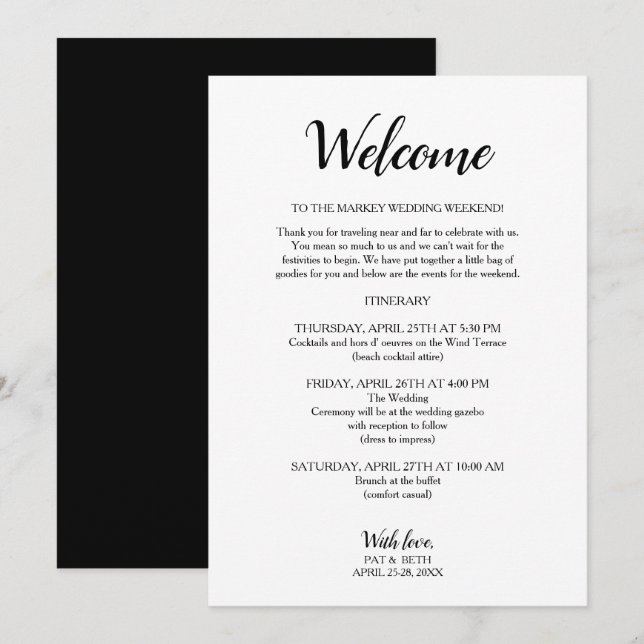 Invitación Itinerario de fin de semana del Boda moderno blanc (Anverso / Reverso)