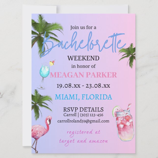 Invitación Itinerario de fin de semana para soltera | Miami B (Anverso)