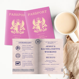 Invitación Itinerario de pasaporte rosa para despedida de sol
