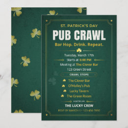 Invitación Itinerario de Pub Crawl del Día de San Patricio Ve