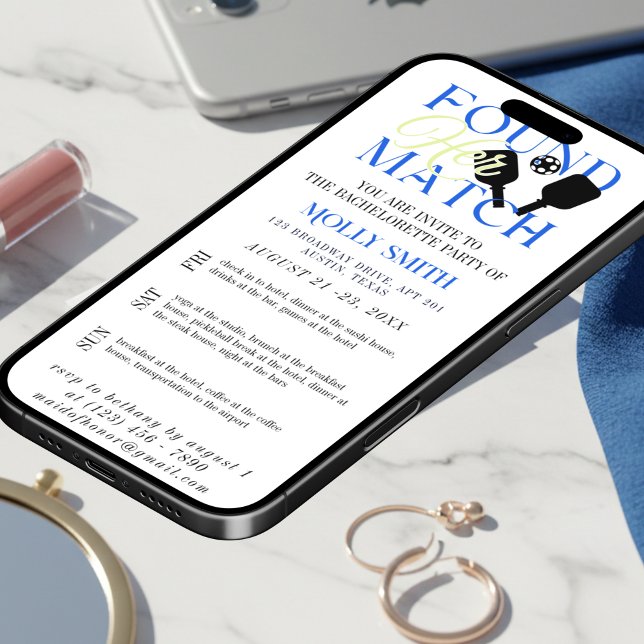 Invitación Itinerario de soltera de pickleball 'Found Her Mat (Found Her Match Pickleball Bachelorette Itinerary Invitation)