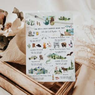 Invitación Itinerario de viaje por carretera de verano en las