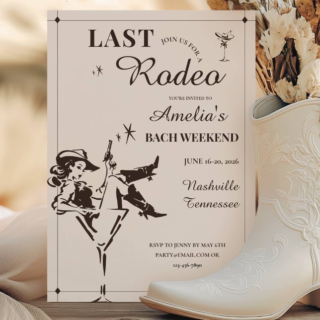 Invitación Itinerario del fin de semana de despedida de solte (Last Rodeo Bachelorette Weekend Itinerary Invitation)