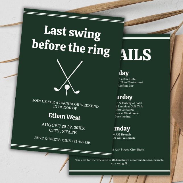 Invitación Itinerario del fin de semana del último Swing Golf (Last Swing Golf Stylish Bachelor Weekend Itinerary Invitation)