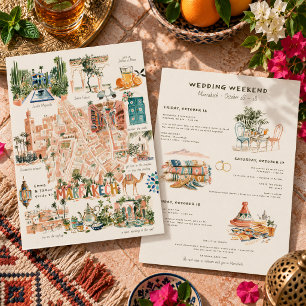 Invitación Itinerario Ilustrado de Fin de Semana de Boda en M