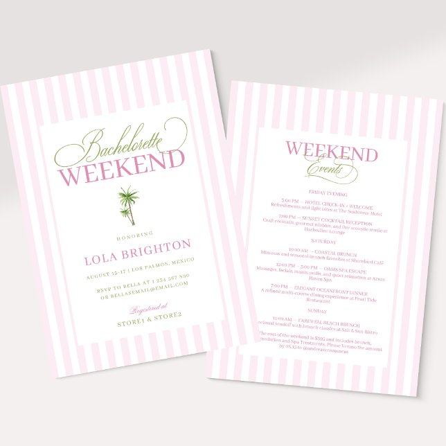 Invitación Itinerario Retro Rosa Verde de Soltera en Palm Bea (Subido por el creador)