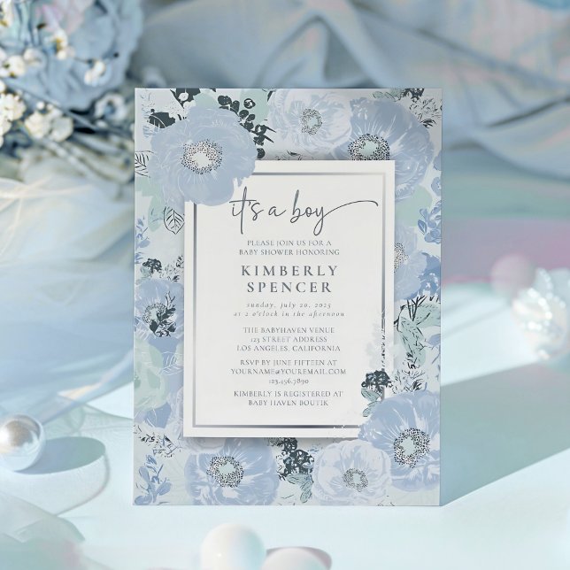 Invitación It's A Boy Blue Floral Baby Shower  (Subido por el creador)