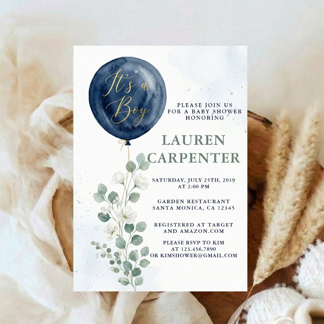 Invitación Its a Boy Celebration Navy Blue Balloon Baby Showe (Subido por el creador)
