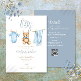Invitación Its A Boy Clothesline Baby Shower All In One