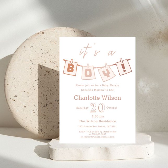 Invitación It's a Boy! Cute Brown Gingham Baby Shower (Subido por el creador)