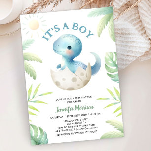 Invitación It's a Boy! Cute Dinosaur Boy Baby Shower