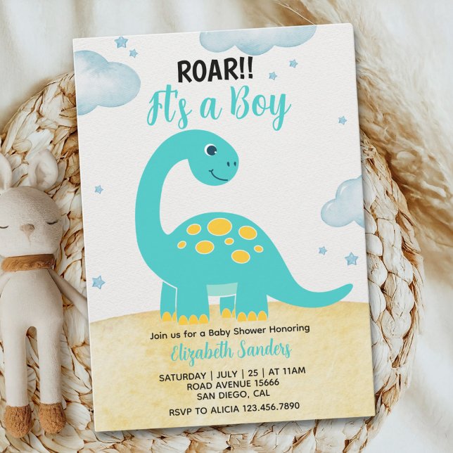 Invitación It's a Boy, Cute Watercolor Dinosaur Baby shower  (Subido por el creador)