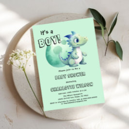 Invitación It's a Boy! Dinosaurio lindo con su Baby Shower de