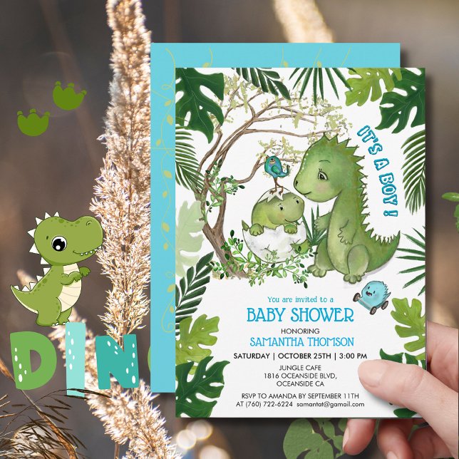 Invitación It's a Boy! Jungla tropical Dino Baby Shower (It's a Boy! Dino Baby Shower Tropical Jungle Invitation)
