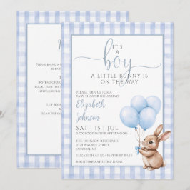 Invitación Its A Boy Little Bunny Blue Baby Shower All In One
