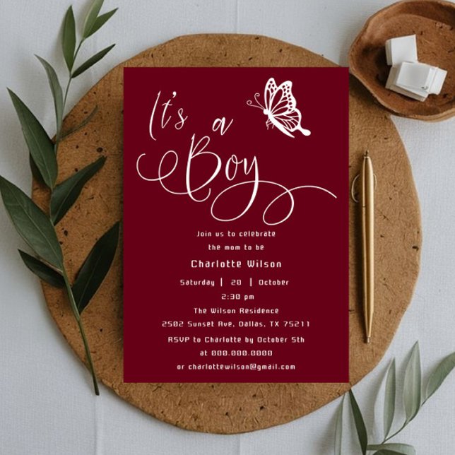 Invitación It's A Boy Modern Minimal Butterfly Baby Shower (Subido por el creador)