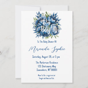 Invitación It's a Boy! Pacifier & Peonies Baby Shower