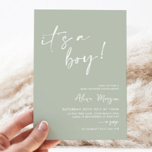 Invitación It's a Boy! Sage Green Minimal Baby Shower