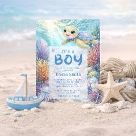 Invitación It's a Boy Under the Sea Turtle Boy Baby Shower