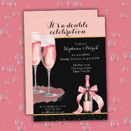 Invitación It's a Double Celebration Black Champagne Birthday