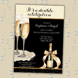 Invitación It's a Double Celebration Black Champagne Birthday