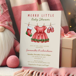 Invitación It's a Girl baby clothes Merry Little Christmas