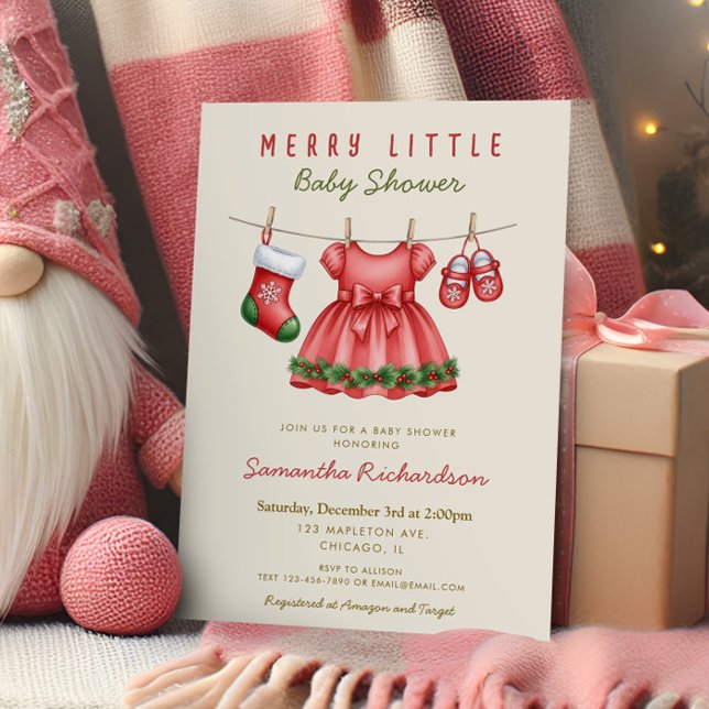 Invitación It's a Girl baby clothes Merry Little Christmas (Subido por el creador)
