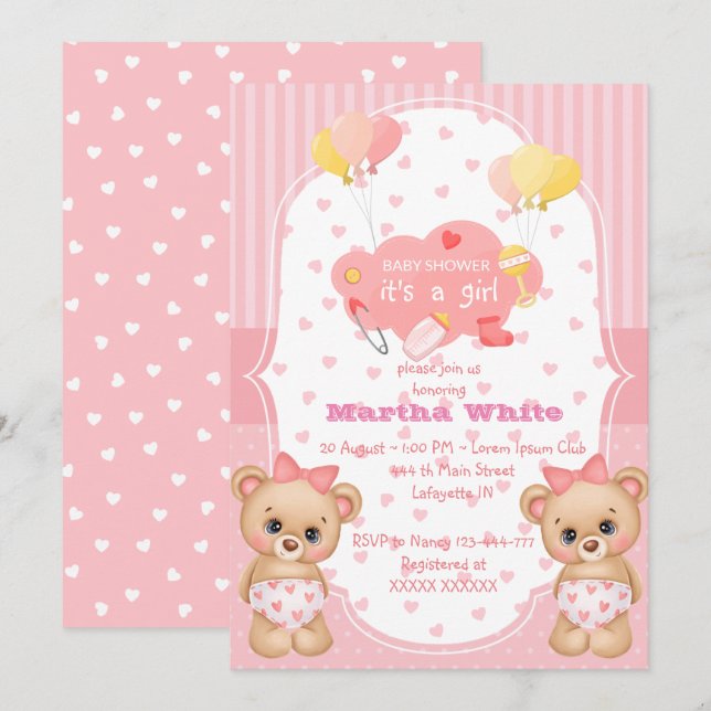 Invitación it's a girl Baby shower Invitation (Anverso / Reverso)