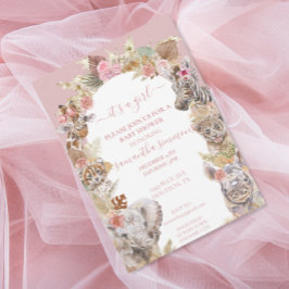 Invitación It's a Girl Boho Tropical Safari Jungle Animals  