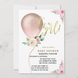 Invitación It's a Girl! Celebración de la floral rosa en glob