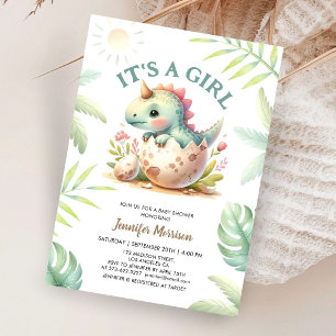 Invitación It's a Girl! Chica de dinosaurios Cute Dino Baby S