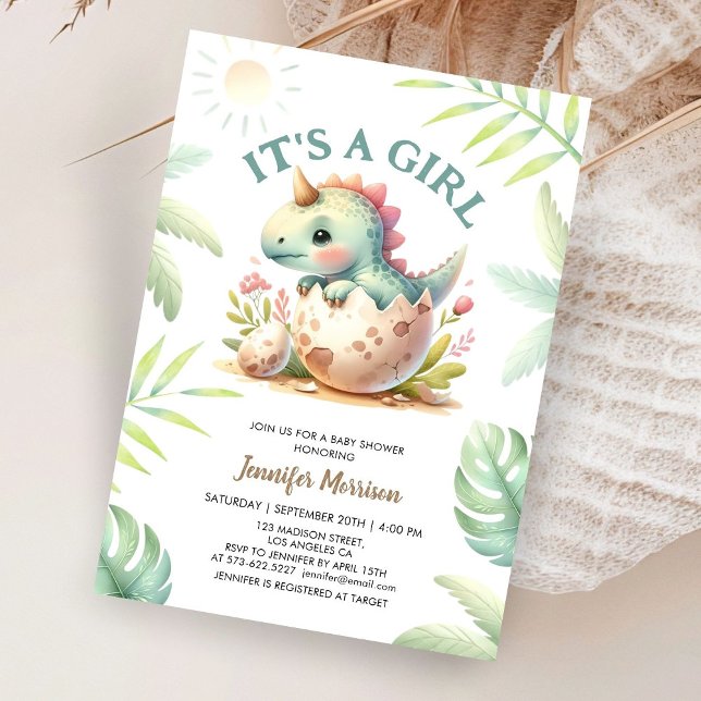 Invitación It's a Girl! Chica de dinosaurios Cute Dino Baby S (Subido por el creador)